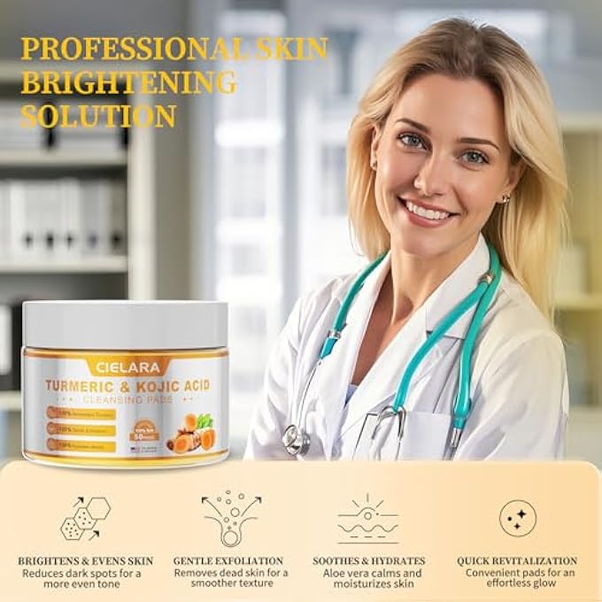 STRBOXONG TURMERIC KOJIC ACID CLEANSING PADS FOR DARK SPOTS REMOVER FOR FACE, LEMON TURMERIC PADS WITH VITAMIN C & E, DEEP CLEAN PORES, HYDRATE & PLUMP SKIN EXFOLIATING WITH KOJIC ACID 50 COUNT - Image 4